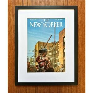 Framed 2018 New Yorker Magazine April 30 Cover Kadir Nelson Stickball Alley